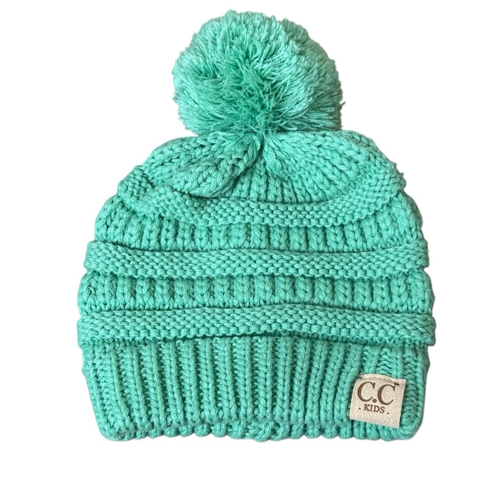 CC Kids Winter Hat Mint Green Pompom Snow Ski Sledding Outdoor